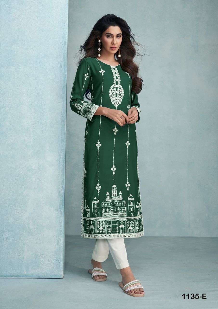 ROOH VOL 6 DARK COLOR PURE REYON VISCOS LAKHNAWI WORK KURTI WITH PANT BY VAMIKA BRAND 1135 E